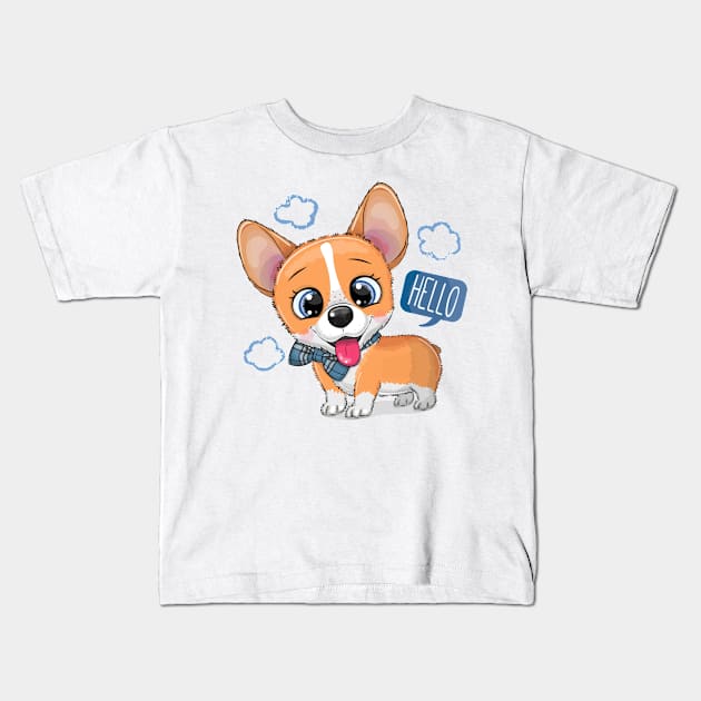 Cute Corgi dog Kids T-Shirt by Reginast777